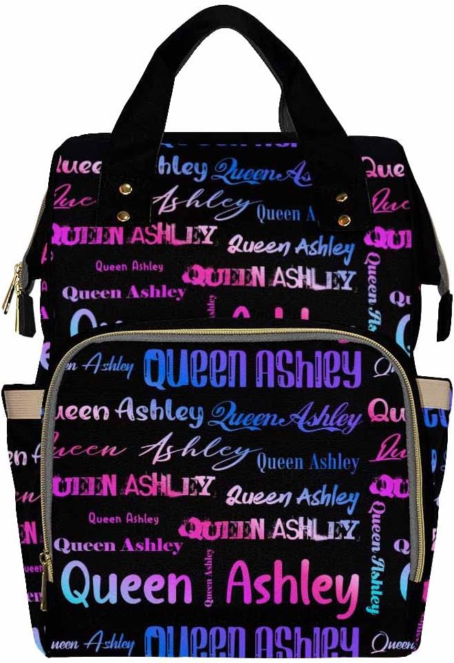 Artsadd Personalized Name Nappy Bag Large Capacity Baby Diaper Bags, Color Black Signature Daypack Custom Name Backpack Casual Daypack Bag Gifts for Niece Daughter Granddaughter