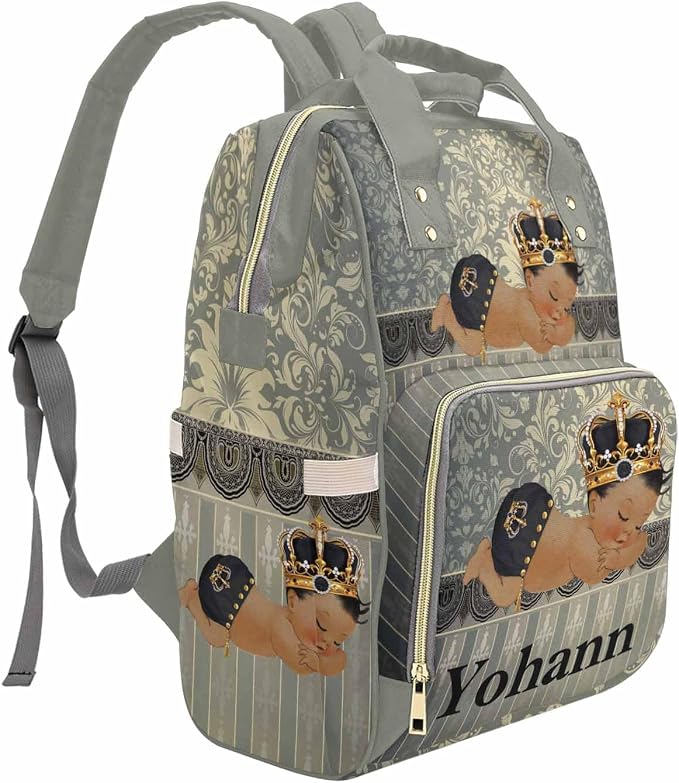M YESCUSTOM Personalized Name Diaper Bag Backpack, Grey Crown Diaper Baby Bags for Mom & Dad, Portable Travel Back Pack Baby Shower Gifts, Multifunction Nappy Changing Bag