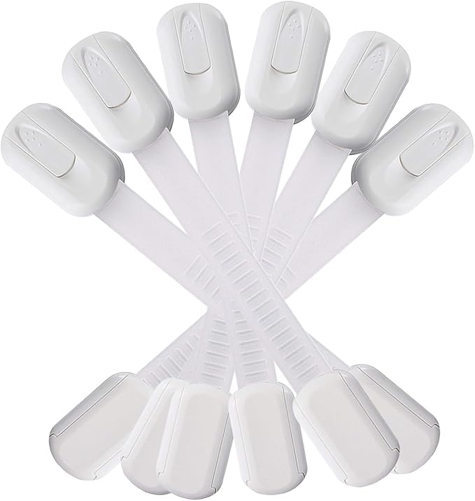 Swekid Child Safety Cabinet Locks (8-pack) Baby Profing - Safe Quick and Easy 3M Adhesive - Adjustable Cabinet Drawer Door Latches for Furniture Fridge Ovens Toilet Seats, No Drilling Required