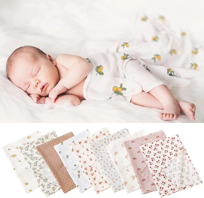 Surakey Baby Burp Cloth Layer Soft Absorbent Muslin Swaddle Blankets 85cmx65cm, Newborn Towel for Baby Shower Machine Washable for Sensitive Skin, 1 Pieces Type 6