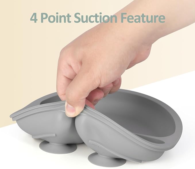 Eascrozn Silicone Baby Utensils, 2 Pack Divided Suction Plates for toddlers, 2 Pack Toddler Forks and Spoons Set, Baby Led Weaning Feeding Supplies, BPA Free, Microwave and Dishwasher Safe