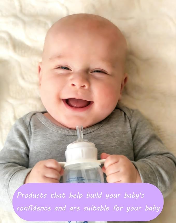 Straw Cup Conversion Kit for Dr Brown Narrow and Narrow Glass Baby Bottles, Weighted Straw Replacement with Soft Straw Top and Handle, for Babies 6+ Months, Set of 4