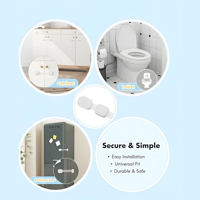 Cabinet Locks Baby Proofing 12-Pack – Child Proof Cabinet Locks & Door Locks for Kids Safety, Baby Proof Cabinet Latches with Strong 3M Adhesive, No Drill, Multi-Purpose for Drawers & Cupboards