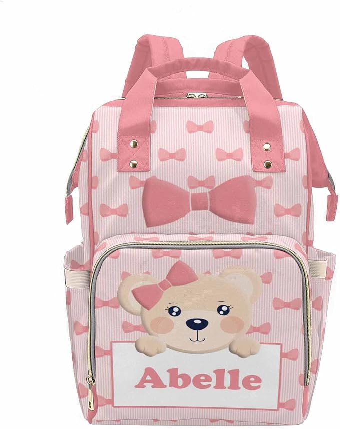 M YESCUSTOM Baby Diaper Bag Custom Name Letter Personalized Butterfly Baby Bag Customized Mom Travel Backpack Pink