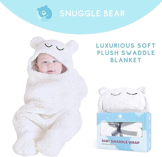 Baby Swaddle Blanket Wrap Cute Newborn Bear Onesie Ultra Soft Essential Wearable Swaddling Receiving Blanket Plush Ideal for Infant Baby Boy Girl 0-6 Months Perfect Baby Registry White