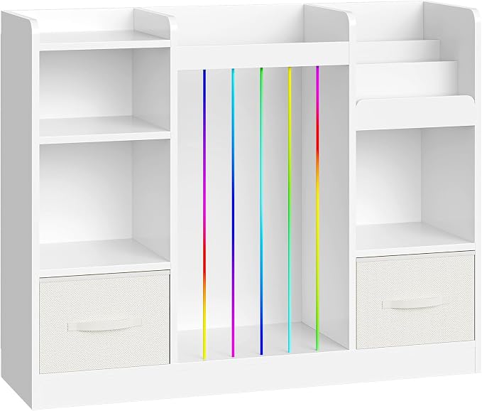 HOOBRO Toy Storage Organizer with Stuffed Animal Storage, 4-in-1 Toy Organizer & Stuffed Animal Zoo with Removable Drawers and 5 Cubes, Book Shelf for Kids Room, Playroom, Nursery, White WT36CW01