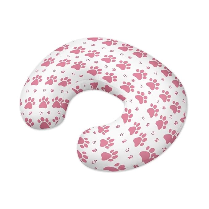 Pink Paws Nursing Pillow Cover for Infant Snug, Breastfeeding Pillow Slipcover for Baby Girls/Boys, Soft Snug Fits On Newborn Feeding Pillow Case