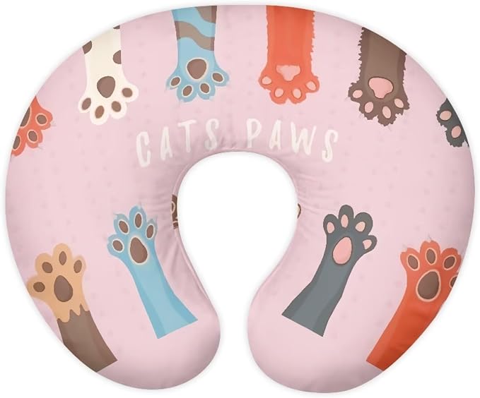 Cute Cats Paws Newborn Nursing Pillow Covers, Soft and Comfortable Nursing Cover for Breastfeeding Pillows,Novelty Pink Pillow Slipcover for Baby Girls Boys (Cover Only)