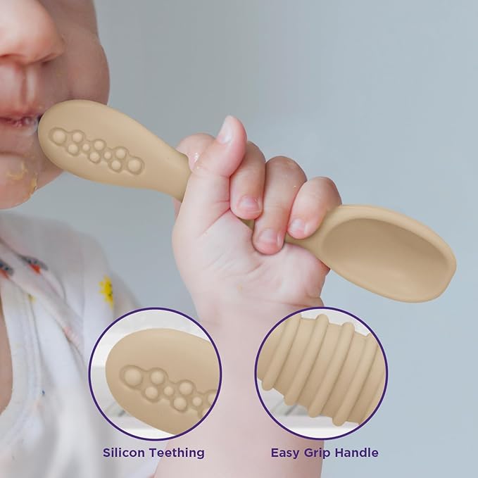 Silicone Baby Spoon Set - First Stage Baby Led Weaning Spoons, Gum Friendly, BPA & Phthalate Free, Self Feeding Utensils for Infant & Toddler, Great Gift Set