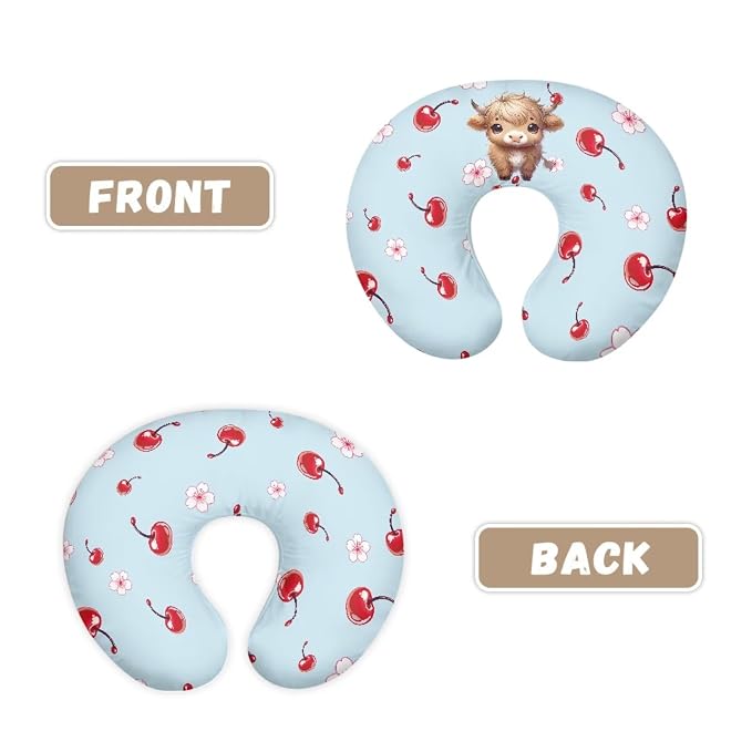 Forchrinse Highland Cattle Cherry Nursing Pillow Cover,Breastfeeding Pillow Slipcover for Baby Boys & Girls Cute Nursing Pillow Case for Newborn