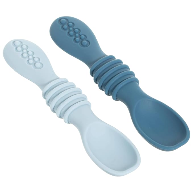 Silicone Baby Spoons for Baby Led Weaning 4-Pack, First Stage Baby Feeding Spoon Set Gum Friendly BPA Lead Phthalate and Plastic Free, Blue