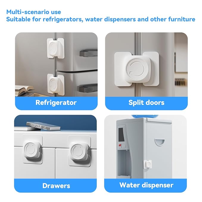 Refrigerator Lock for Kids Child Proof Fridge Freezer Door Lock No Driling Drawer Lock Easy to Install Cabinet Locks (2 PCS)