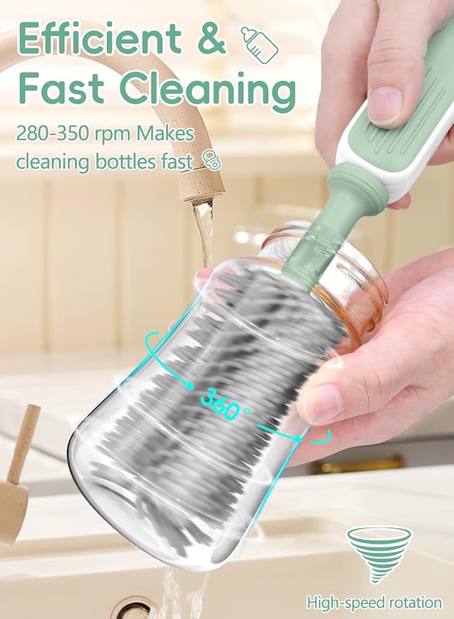 Electric Baby Bottle Brush Cleaner for Travel ??BPA-Free Silicone, One-Button 360° Deep Cleaning, 2000mAh Rechargeable, Portable Bottle Cleaning Kit with Storage Box for Home & On-The-Go