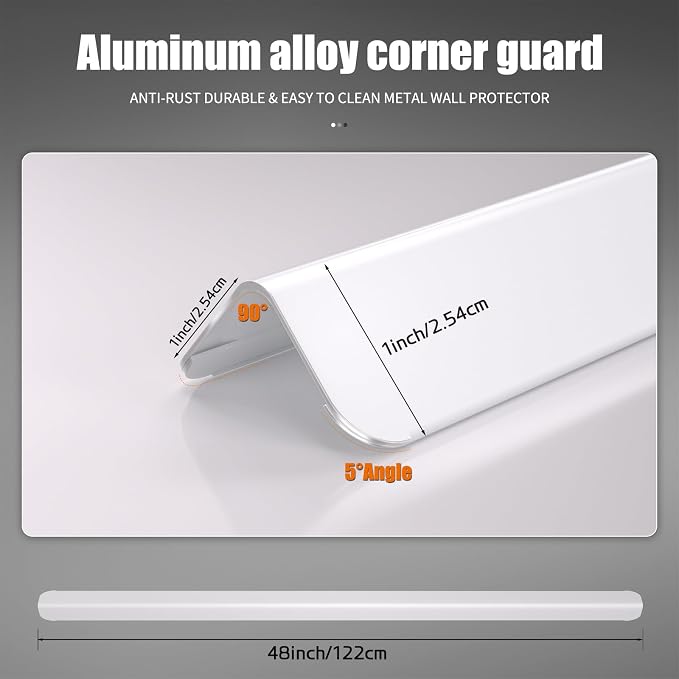 1x1x48 Inch 304 Stainless Steel Wall Corner Guards (10-Pack) Heavy Duty Rounded Corner Protector, Smooth Folded Edge Design for Wall Protection White Guard Stainless Steel Slab