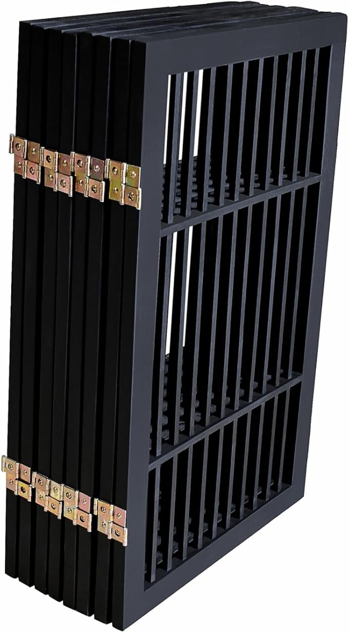 Urnporium Pet Dog Gate Freestanding, Strong Durable Folding Wooden Fence, Portable Acacia Hardwood Safety Barrier for Indoor & Outdoor Use (Black Pet Gate, 8 Panel 30" Tall)
