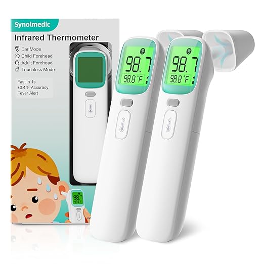 Ear Thermometer for Kids - Baby Forehead Thermometers FSA-HSA, Digital Infrared Termometro for Adults Newborn Infant Toddler with Fever Alarm & Mute Mode,40 Memories,No Touch(Green 2 Packs)