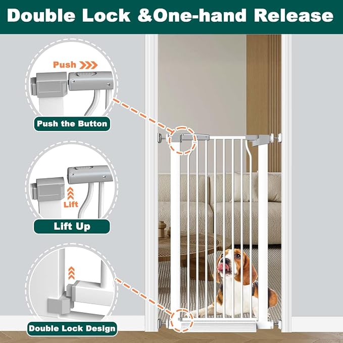 Fairy Baby 40.5" Extra Tall Pet Gate 22.5"-25.5" Narrow Opening No Drill | Auto Close Pressure Mounted Baby Gate, Metal Safety Child Gate for Stairs Doorways Walk Thrh, Puppy Dog Gates Indoor, White