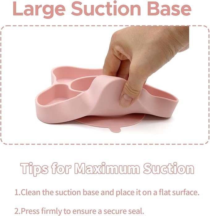 BabyX Silicone Feeding Set (3 PCs) Cove & Coast Series, Baby Plate with Suction Cup, Training Spoon and Fork, BLW Utensils for Toddler Kid, BPA-Free, Microwave/Dishwasher Safe - Pink Sea Star