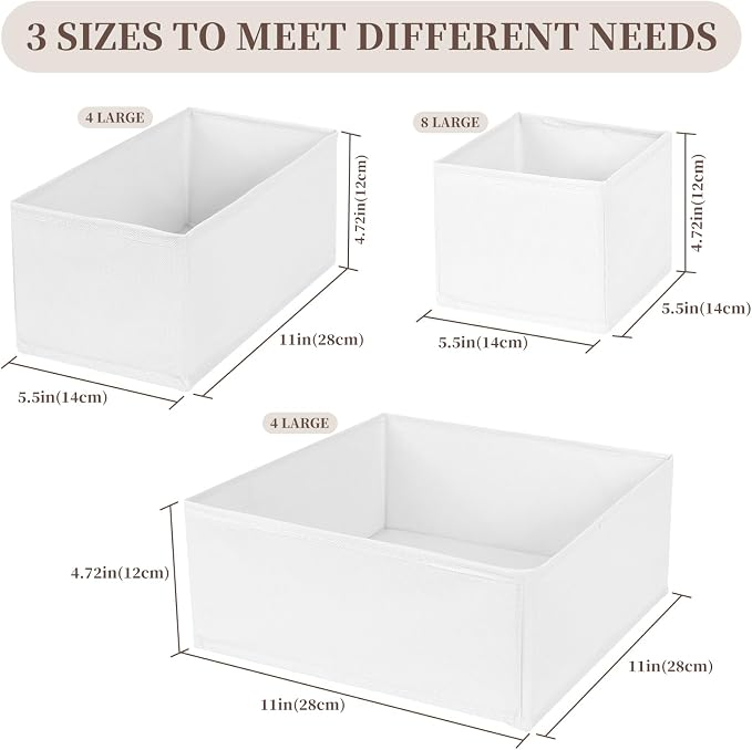 Drawer Organizer Clothes, 16 Pack Dresser Organizer Bins, Foldable Closet Organizers and Storage Fabric Dresser Bins, Shallow Drawer Dividers for Clothing, Underwears, Socks, Tie