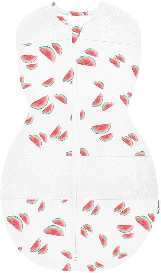 Happiest Baby Sleepea 5-Second Swaddle - 100% Organic Cotton Baby Swaddle Blanket - Doctor Designed Promotes Healthy Hip Development (Ivory Watermelons, Large)