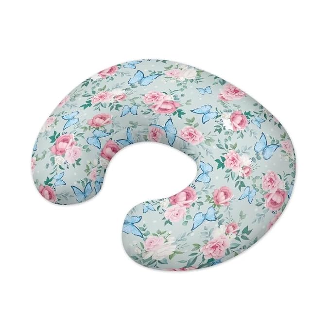 Butterfly Flowers Nursing Pillow Cover Stain Resistant Breastfeeding Pillow Slipcover Lightweight Pillow Cover for Nursery