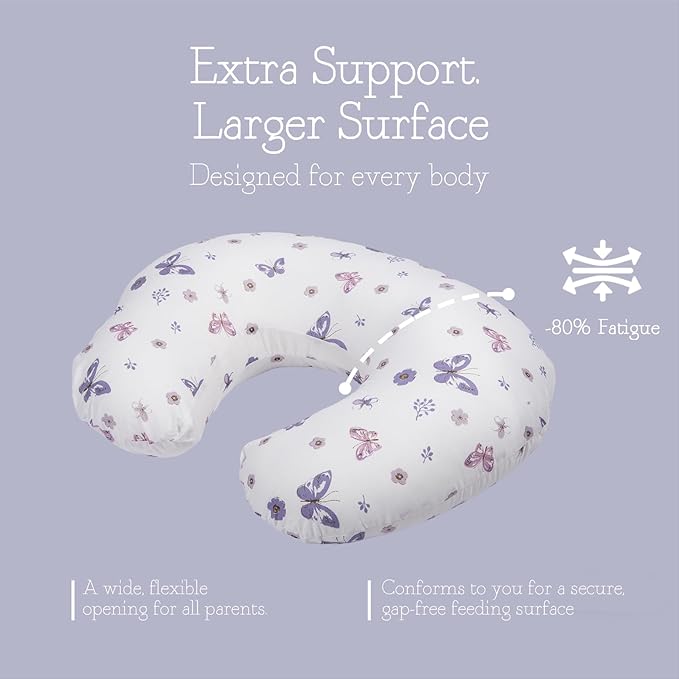 Little Grape Land Muslin Nursing Pillow, Soft 100% Cotton Breastfeeding Pillow with Breathable Removable Cover, Purple Butterfly Breast Feeding Pillows for Babies 0-12 Months with Protective Zipper