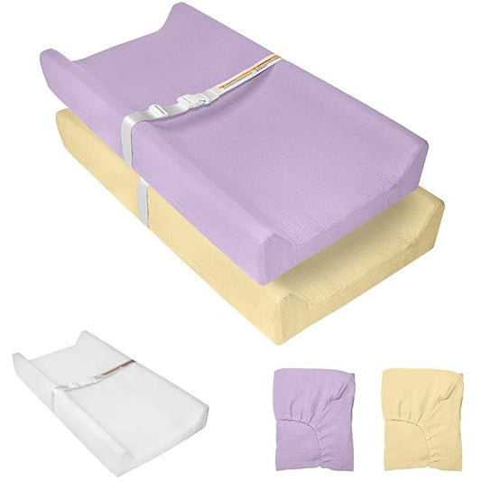 Muslin Baby Changing Pad, 2 Pack Muslin Soft Cotton Covers & Waterproof Lining Foam Diaper Changing Table Pad 32" x 16.6" Mat for Dressers