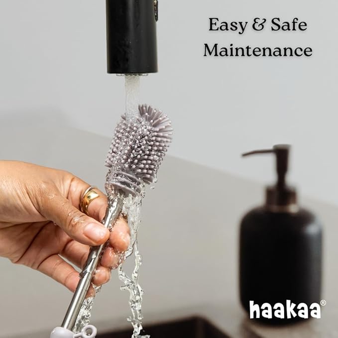 Haakaa Silicone Cleaning Brush Kit ??Household Cleaning Brushes for Bottles and Crevices ??Food-Grade Silicone: Dishwasher Safe (Kit-Blush)