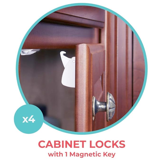 Toddleroo by North States - Magnetic Cabinet Locks for Baby Proofing: Child Proof Cabinet & Drawer Locks - 4 Pack - White