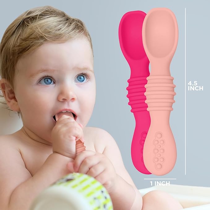 Silicone Baby Spoon, Baby Led Weaning, First Stage Baby Spoons, Baby Feeding Spoon Set Gum Friendly BPA Lead Phthalate & Plastic Free, Baby Self Feeding Utensils for Infant & Toddler, Great Gift