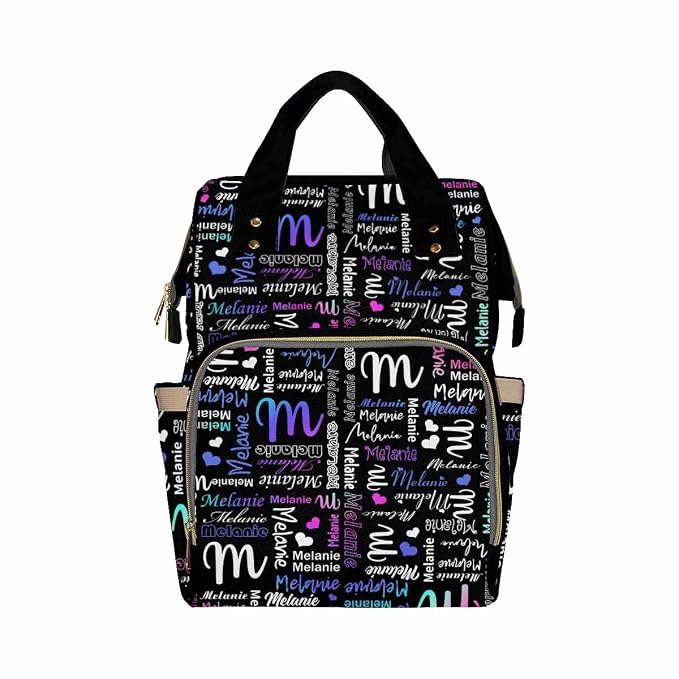 InterestPrint Custom Signature Diaper Bag - Personalized Black White Purple Gradient Nursing Backpack with Name Customized Mummy Nappy Bag for Mom Dad