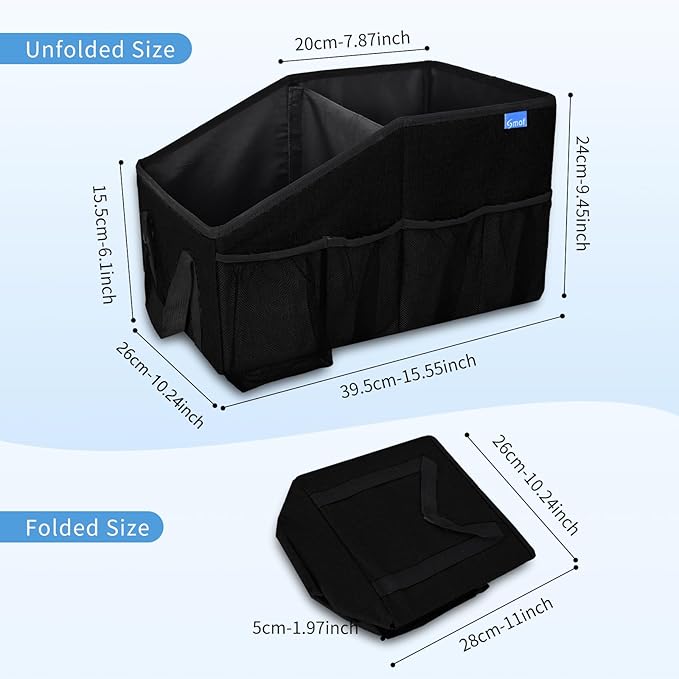 Car Seat Organizer for Back Seat Front Seat Between Seats,Car Storage Organizer for Kids with Multi- Pockets，Collapsible,cup Holders, Removable Dividers(Black)
