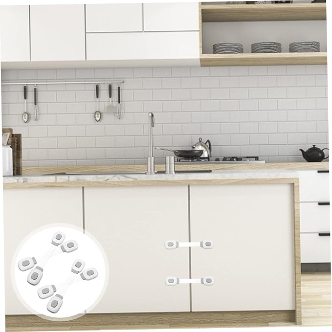 4pcs Self-adhesive Drawer Latch Boy Girl Safety Cabinet Locks Flexible Pe Material