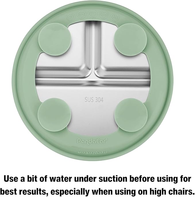 PandaEar 2 Pack Stainless Steel Baby Suction Plates & 2 Pack Spoons, Toddler Utensils Baby Feeding Set, Divided Plates for Baby Led Weaning Supplies, BPA-Free (Blue/Green)