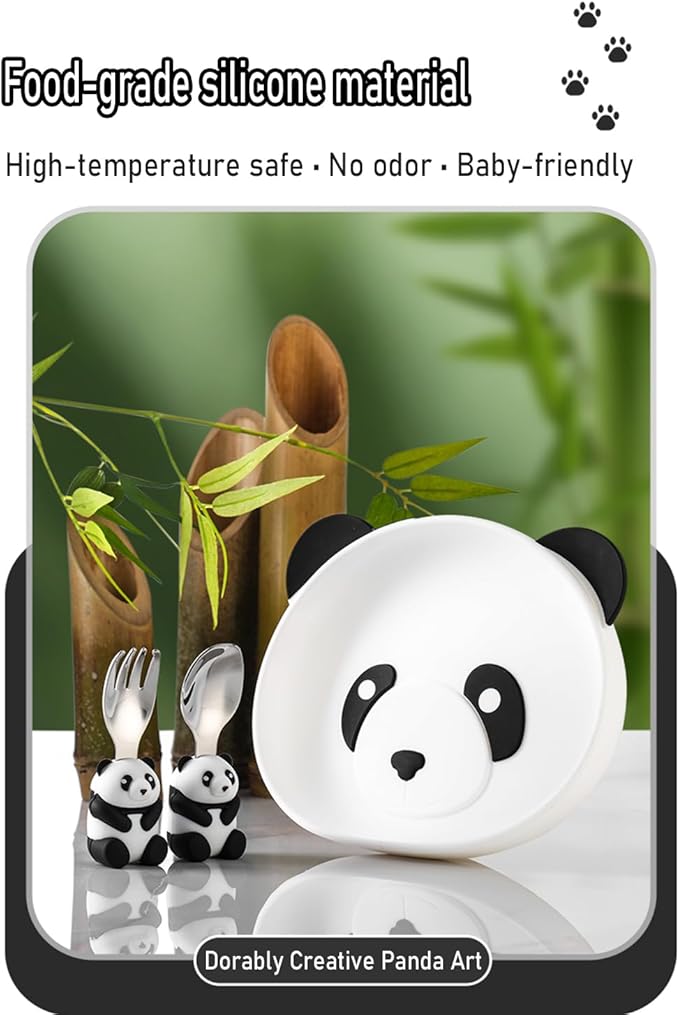 5-Piece Silicone Baby Feeding Set ??Baby Plates with Strong Suction, Toddler Plates Set, Unbreakable Food-Grade Silicone Divided Plate with Spoon, Fork, Bib & Straw Brush