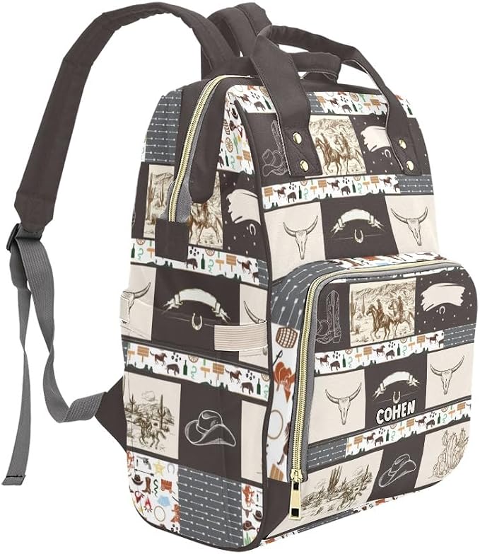 Personalized Diaper Backpack Western Cowboy Multi Function Diaper Bag Travel Daypack Nursing Nappy Changing Bag