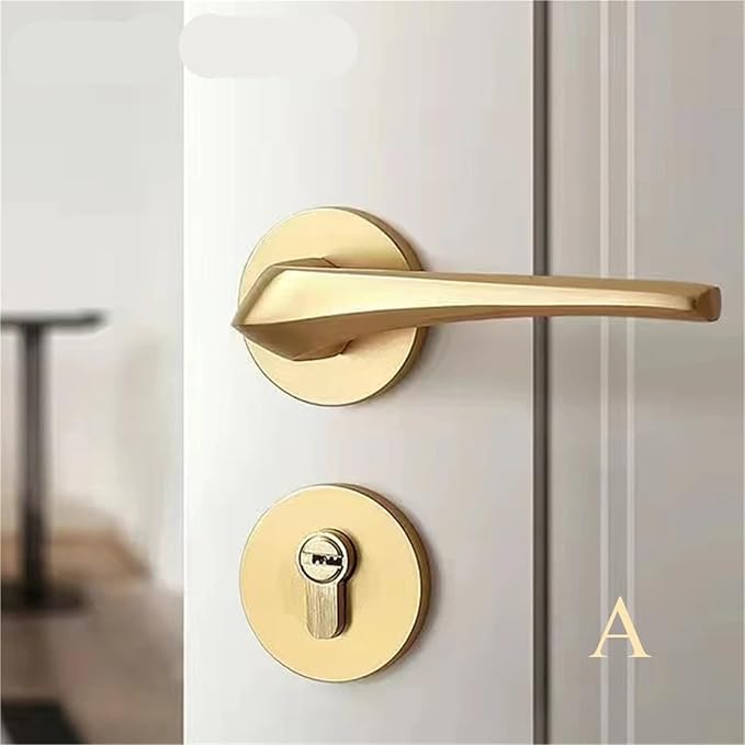 Indoor Golden Door Handle Set Simple Aluminum Alloy Magnetic Door Lock Bedroom Wooden Door Mute Door Handle 1Pcs(A-Style)