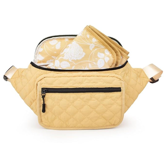 Pripher Small Diaper Bag with Portable Changing Pad, Crossbody Diaper Bag Pack with Wipes Pocket for Mom and Dad, Mini Diaper Bag Fanny Pack for Baby Travel, Yellow