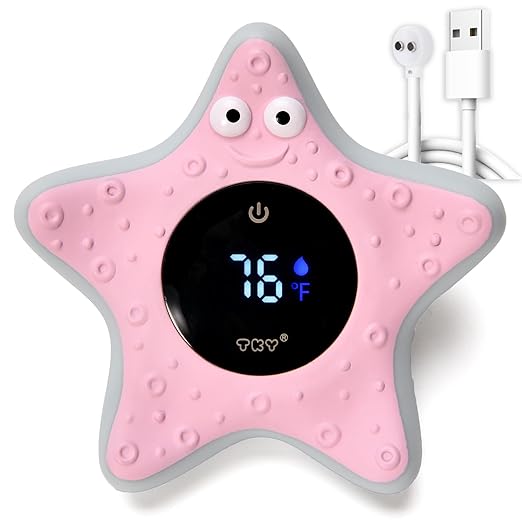Baby Bath Thermometer - Digital Floating Water Thermometer with LED Display & Color Temperature Alerts, Rechargeable Bath Toy for Infant Bathtub Safety, Newborn Bath Essentials Gift