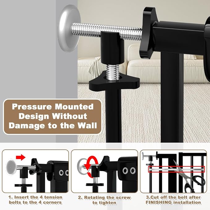 57" Extra Tall Pet Gate for Cats Dogs-29.5"-38.5" Extra Wide Cat Gate for Doorways and Stairs-1.37" Ultra Narrow Spacing Pressure Mounted Dog Gate with One-Handed Operation(29.5"-38.5")
