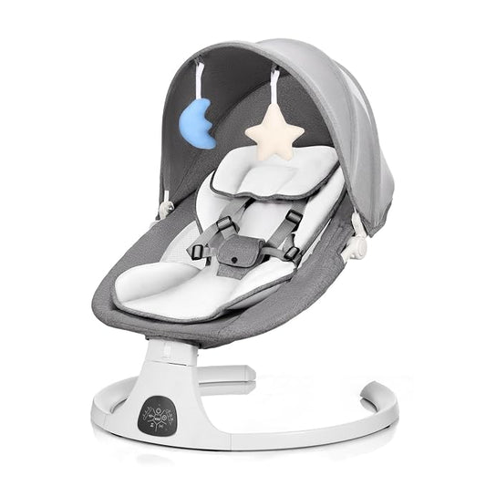 Baby Swing 3 in 1 Multifunctional Infant Rocker, Portable with Remote Control, 5-Point Seat Belt, 5 Auto Rocking, 3 Speed Timer, Electric with Music (0-12 Months) (Grey)