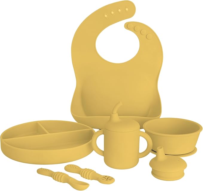Little Loon Baby Led Weaning Starter Set ??Complete Silicone Feeding Kit for 6+ Months - Baby Plates, Bibs, Spoons & Sippy Cup - Baby Shower Gifts - Sun
