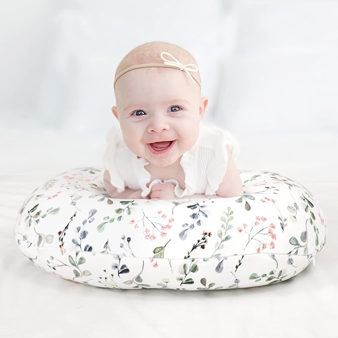 GRSSDER Nursing Pillow Cover Stretchy Minky Removable Nursing Covers for Breastfeeding Pillows, Ultra Soft Comfortable Slipcover for Girls, Stylish Flora Pattern