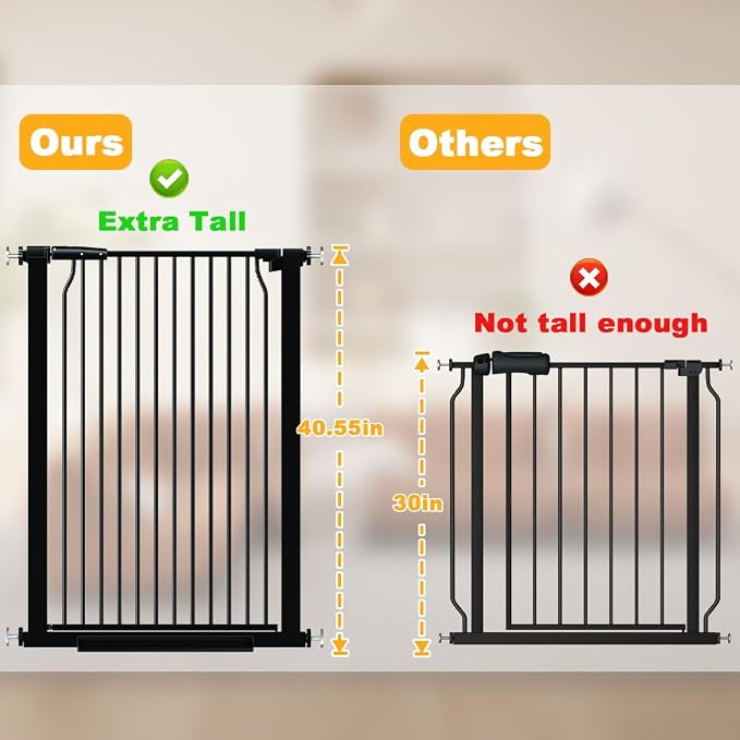 40.5" Tall Baby Gate 63-65.7" Wide No Drilling Tall Pet Gate Cat Gate Extra Wide Baby Gate Safety,Extra Narrow Auto-Close for Indoor Stairs, Doorways, and Kitchen