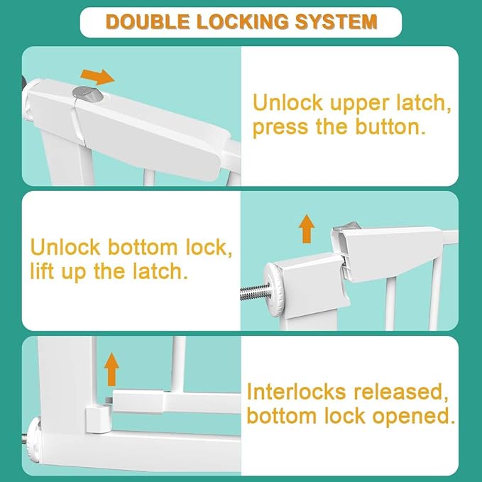 Fairy Baby 36" Tall Narrow Baby Gate, 22.8"-25.5" Narrow Pet Gate for Small Opening, Pressure Mounted Small Dog Gate for Doorways Walk Thru, Auto Close No Drill Metal Safety Child Gate, White