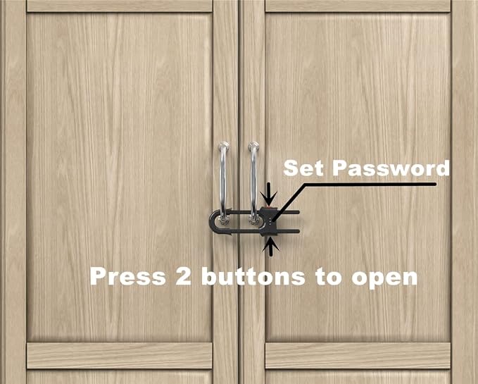4 Pack Child Proof Sliding Cabinet Door Code Locks Baby Safety Cupboard Locks Adjustable U Shaped Cabinet Latches for Knob Handle Drawers Closet Palstic (4PCS, Black)