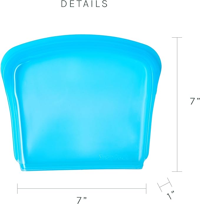 SnapPack Reusable Snack & Sandwich Bags, 2-Pack, 100% Pure Platinum Silicone, Dishwasher Safe, Heat?‘Resistant, Freezer?‘Safe and Sous?‘Vide capable (Ocean Blue)