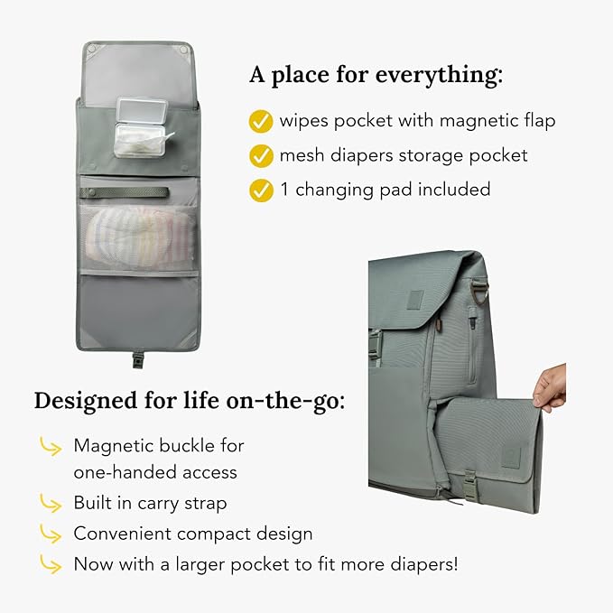 Huhu Baby Changing Wallet ??Compact, Portable Diaper Changing Pad for Travel ??Easy to Clean, Foldable Changing Mat ??Must Have Diaper Bag Accessory for New Parents (Outdoorsy Sage)