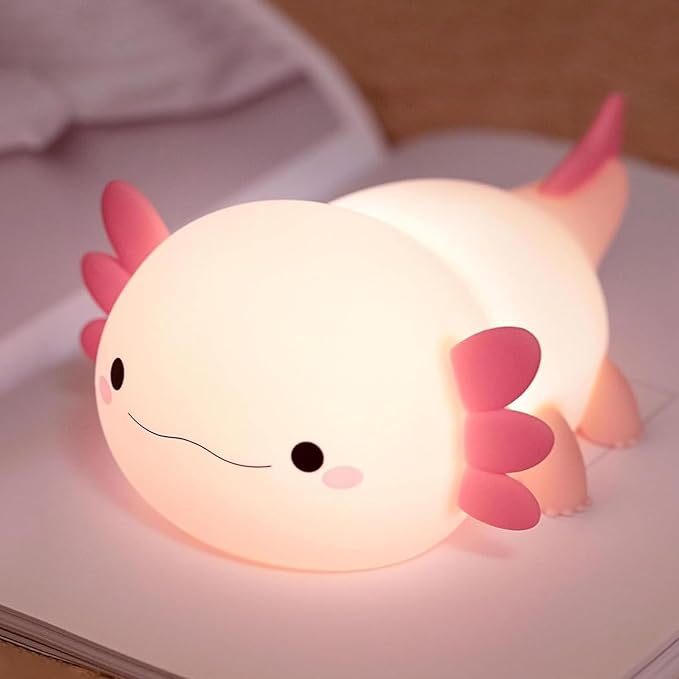 FAMIDUO Axolotl Lamp,Cute Axolotl Night Light,Dimmable Silicone Animal Nursery Night Light,Adorable Rechargeable Squishy Novelty Bedside Touch Lamp,Baby Room Decor, Axolotl Gifts for Kids/Girls