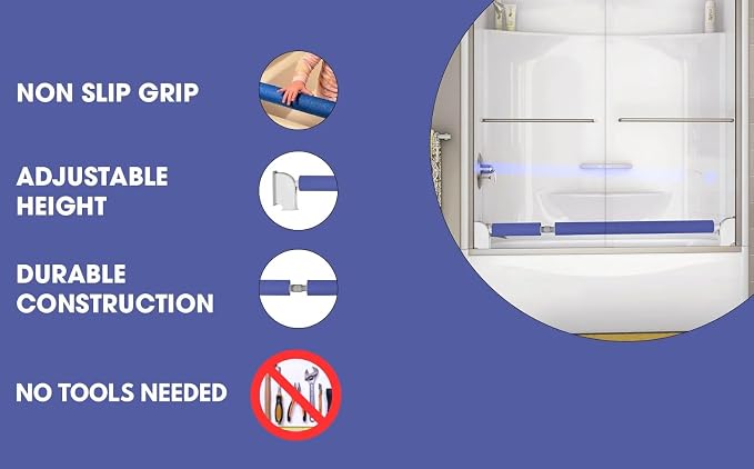 Bathtub Baby Gate Toddler Safety Bar - Non Slip Adjustable Height Bar for Baby Proofing, Child Proof Toddler Bath, Kids Bathroom Child Safety Products (Blue)
